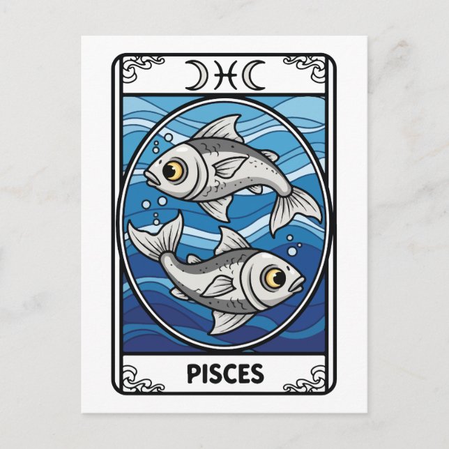 Pisces Zodiac Illustration Tarot Style Postcard (Front)