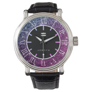 Pisces Zodiac Luxury Pink Purple Glitter Stars Watch