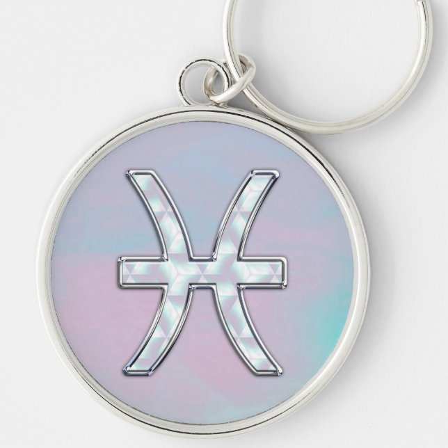 Pisces Zodiac Mother of Pearl Style Decor Key Ring (Front)