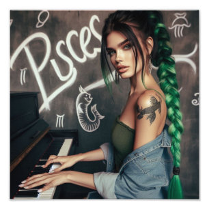 Pisces Zodiac Musician Piano Photo Print