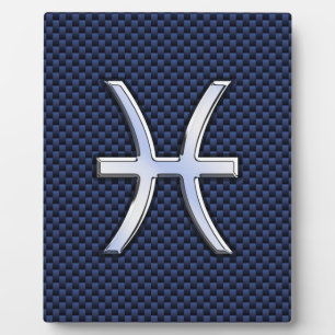 Pisces Zodiac on Blue Carbon Fibre Print Plaque