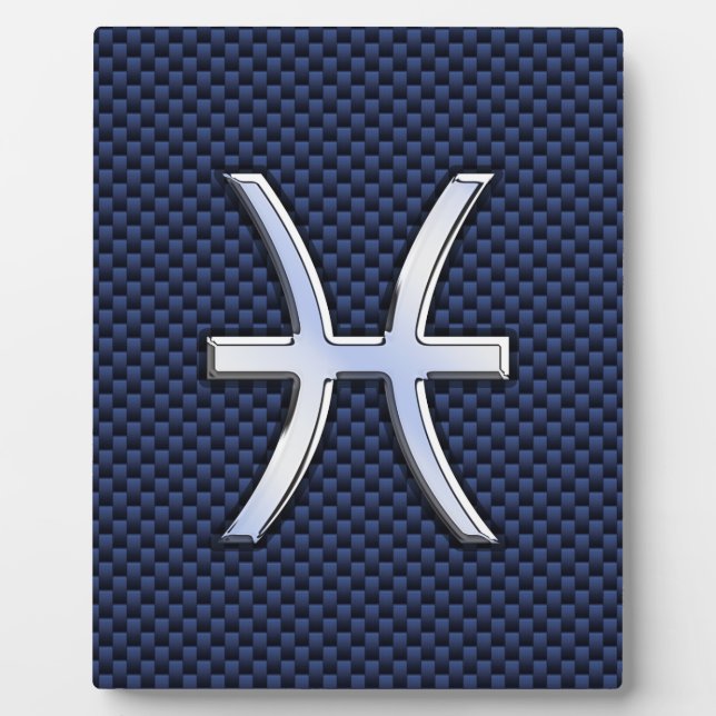 Pisces Zodiac on Blue Carbon Fibre Print Plaque (Front)