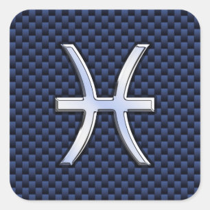 Pisces Zodiac on Blue Carbon Fibre Print Square Sticker