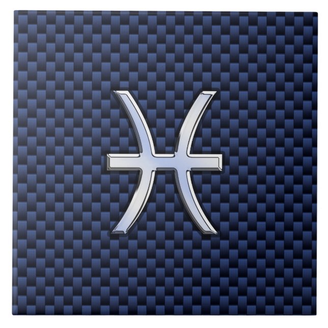 Pisces Zodiac on Blue Carbon Fibre Print Tile (Front)