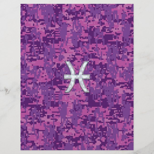 Pisces Zodiac on Fuchsia Pink Digital Camouflage (Front)