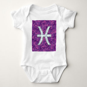 Pisces Zodiac on Fuchsia Pink Digital Camouflage Baby Bodysuit