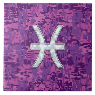Pisces Zodiac on Fuchsia Pink Digital Camouflage Tile