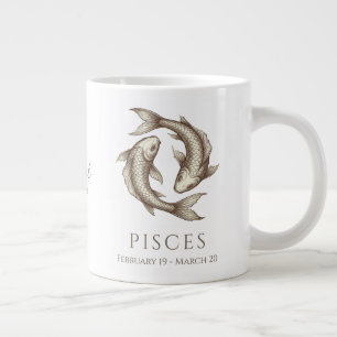 Pisces Zodiac Personalised Name & Birth Date Large Coffee Mug