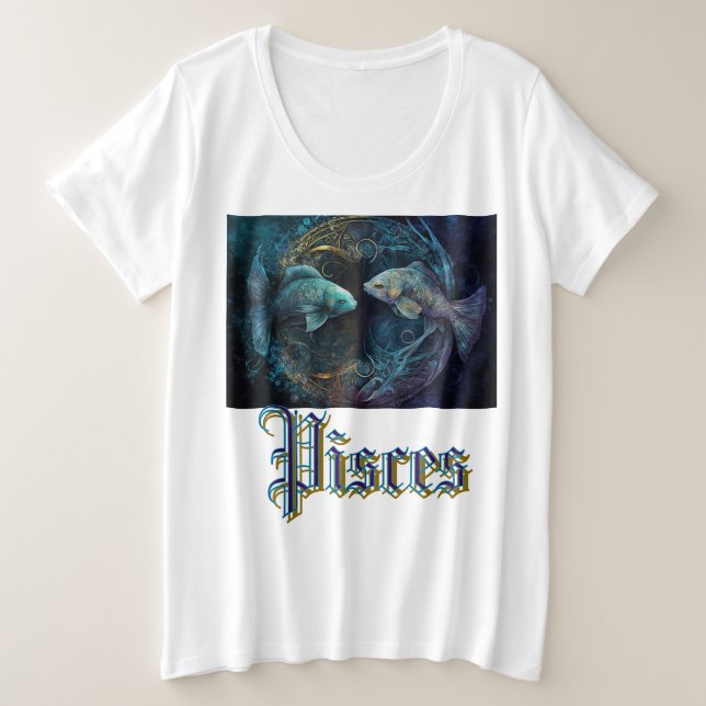 Pisces Zodiac Plus Size T-Shirt (Design Front)