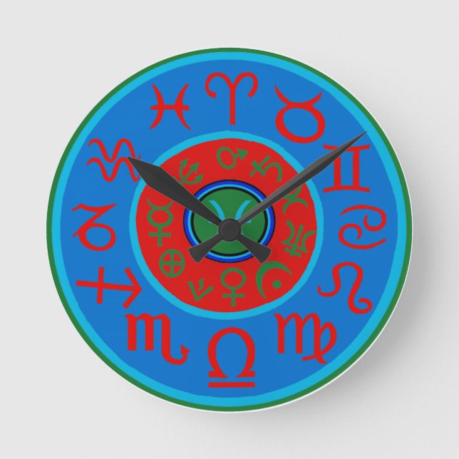 Pisces Zodiac Round Clock (Front)