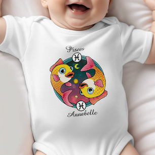Pisces Zodiac Sign Astrology Cartoon Horoscope Baby Bodysuit