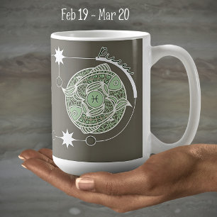 Pisces Zodiac Sign Astrology Mandala Green Grey Coffee Mug