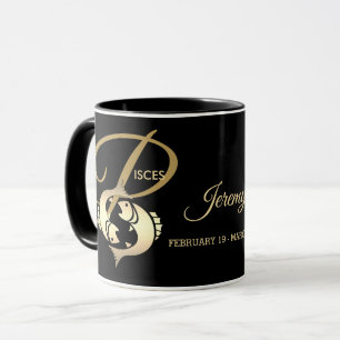 Pisces ♓ Zodiac Sign / Black and Gold Mug
