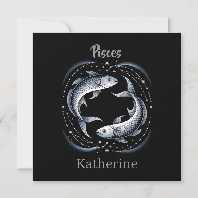 Pisces Zodiac Sign Illustration with Custom Name (Front)