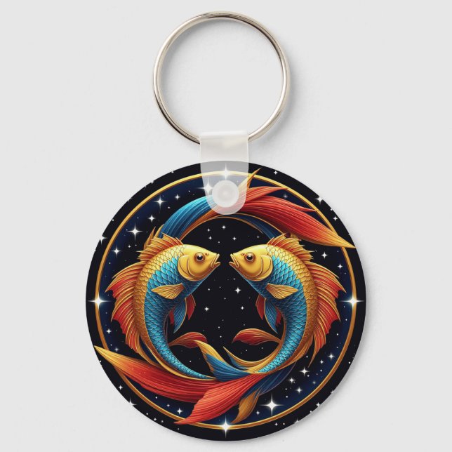 Pisces Zodiac Sign in a Cosmic Artistic Style Key Ring (Front)