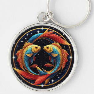 Pisces Zodiac Sign in a Cosmic Artistic Style Key Ring