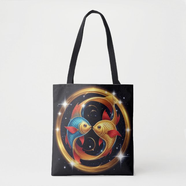 Pisces Zodiac Sign in a Cosmic Artistic Style Tote Bag (Front)