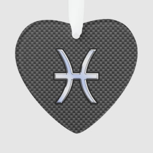 Pisces Zodiac Sign in Carbon Fibre Style Ornament