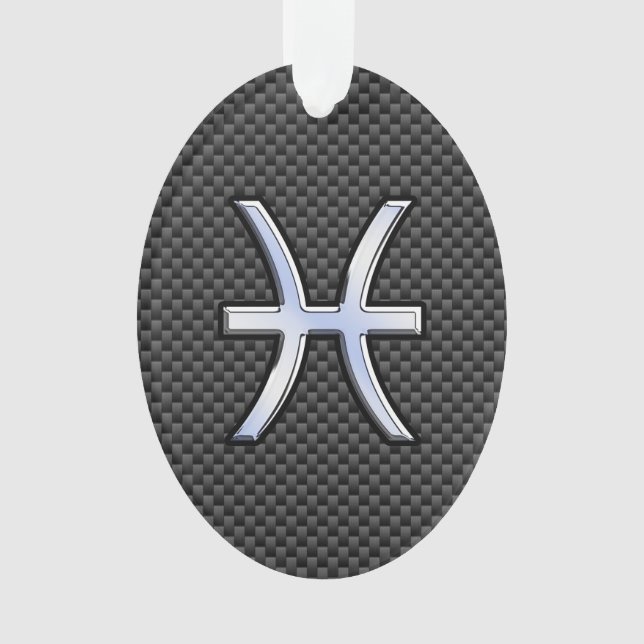 Pisces Zodiac Sign in Carbon Fibre Style Ornament (Front)