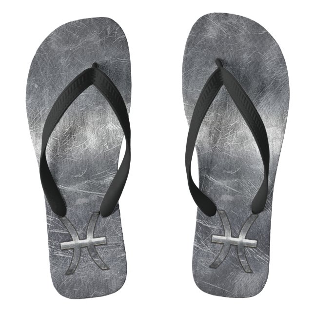 Pisces Zodiac Sign in Grunge Silver Steel Style Jandals (Footbed)