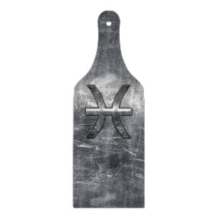 Pisces Zodiac Sign in grunge steel style Cutting Board
