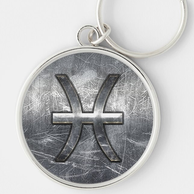 Pisces Zodiac Sign in grunge steel style decor Key Ring (Front)