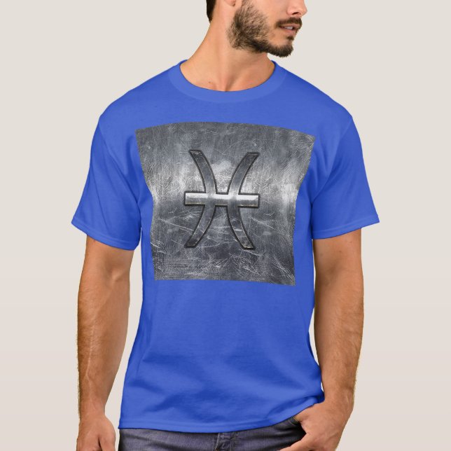 Pisces Zodiac Sign in grunge steel style decor T-Shirt (Front)