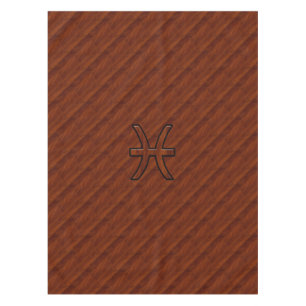 Pisces Zodiac Sign in Mahogany Wood Decor Tablecloth