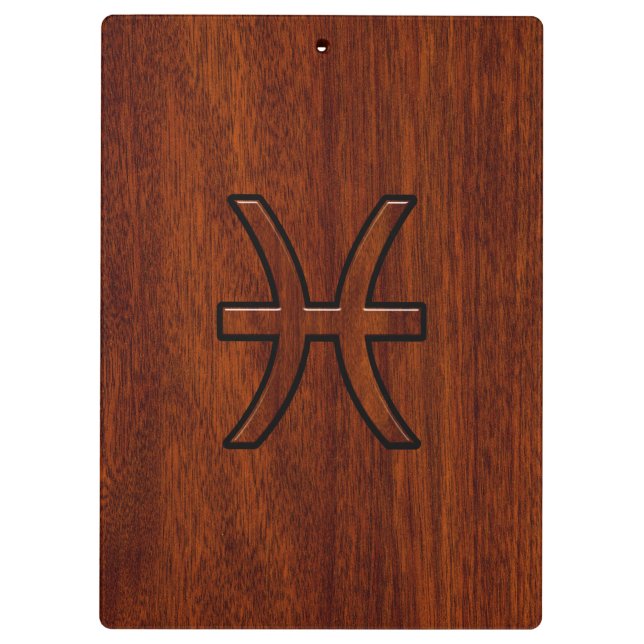 Pisces Zodiac Sign in Mahogany wood grain style Clipboard (Back)