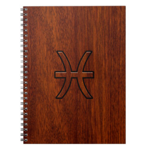 Pisces Zodiac Sign in Mahogany wood grain style Spiral Notebook