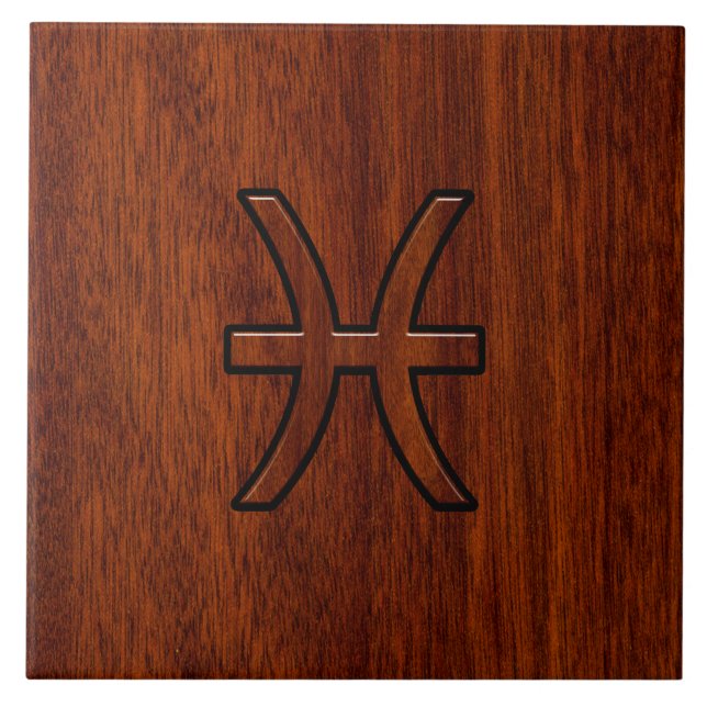 Pisces Zodiac Sign in Mahogany wood style Tile (Front)