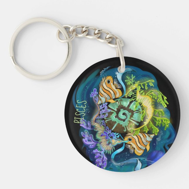 Pisces Zodiac Sign Key Ring (Front)