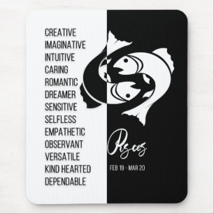 Pisces Zodiac Sign Mousepad, Black & White Mouse Pad