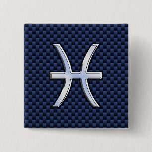 Pisces Zodiac Sign on Blue Carbon Fibre Decor 15 Cm Square Badge