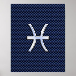 Pisces Zodiac Sign on Blue Carbon Fibre Print