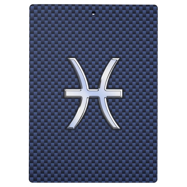 Pisces Zodiac Sign on Blue Carbon Fibre Print Clipboard (Back)