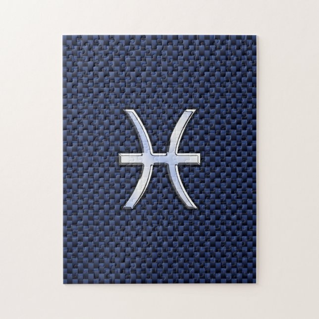 Pisces Zodiac Sign on Blue Carbon Fibre Print Jigsaw Puzzle (Vertical)