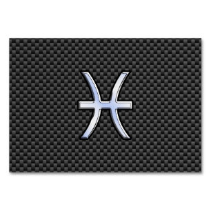 Pisces Zodiac Sign on Carbon Fibre Print Table Number