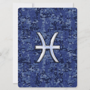 Pisces Zodiac Sign on Navy Blue Digital Camo