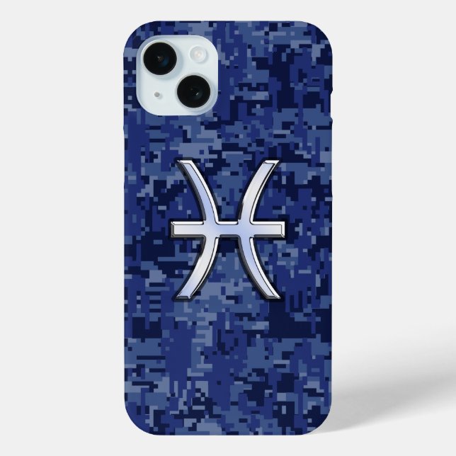 Pisces Zodiac Sign on Navy Blue Digital Camo Case-Mate iPhone Case (Back)