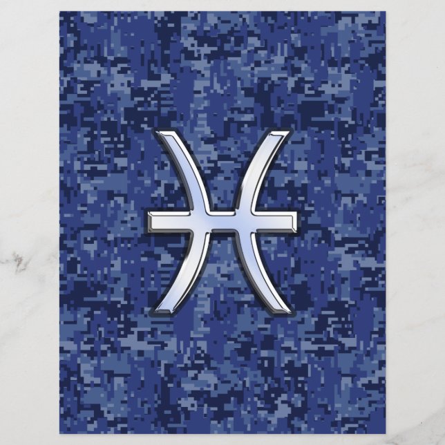 Pisces Zodiac Sign on Navy Blue Digital Camo Flyer (Front)