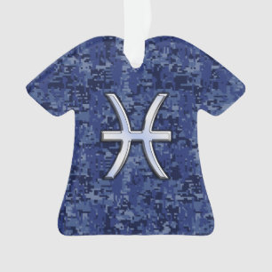 Pisces Zodiac Sign on Navy Blue Digital Camouflage Ornament