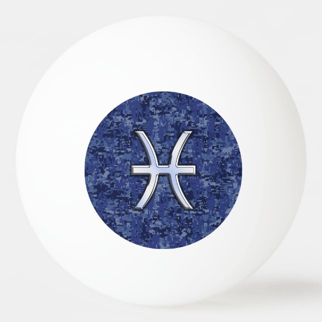 Pisces Zodiac Sign on Navy Blue Digital Camouflage Ping Pong Ball (Front)