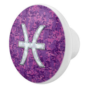 Pisces Zodiac Sign on Pink Digital Camo Ceramic Knob