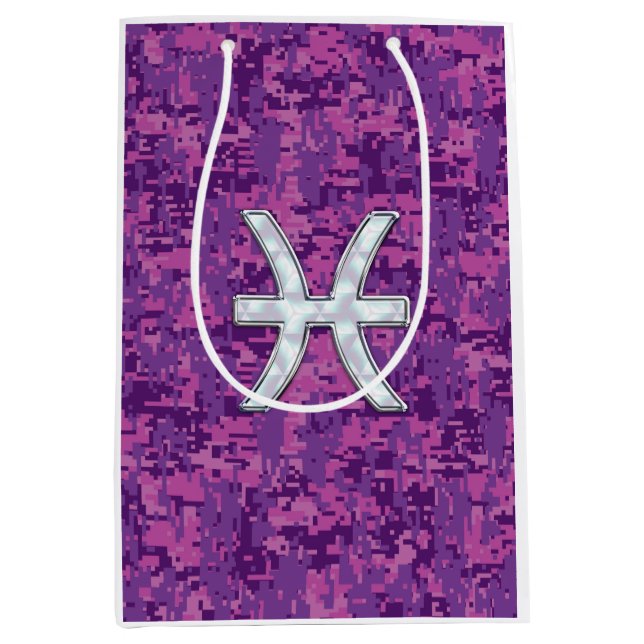 Pisces Zodiac Sign on Pink Digital Camo Medium Gift Bag (Front)