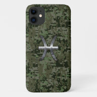 Pisces Zodiac Sign on Woodland Camouflage