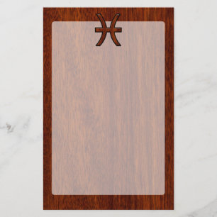 Pisces Zodiac Sign Rich Mahogany wood grain style Stationery