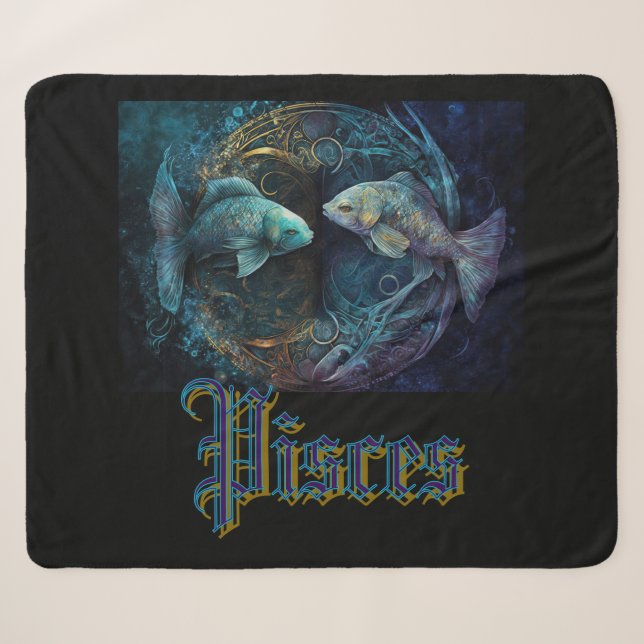 Pisces Zodiac Sign Sherpa Blanket (Front (Horizontal))