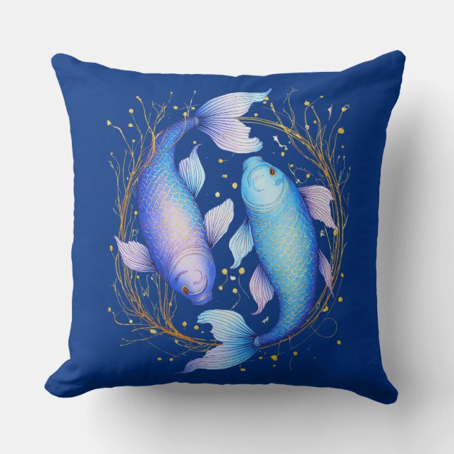 Pisces Zodiac Sign, Two Graceful Koi Fish Cushion (Front)