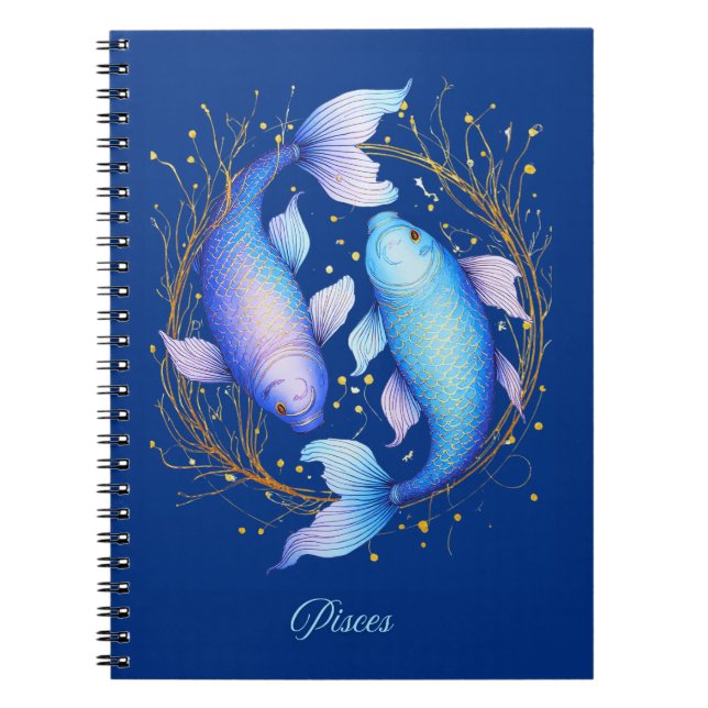 Pisces Zodiac Sign, Two Graceful Koi Fish Notebook (Front)